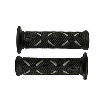 HookUpCo 22mm universal motorcycle grips with textured black rubber and light gray traction patterns