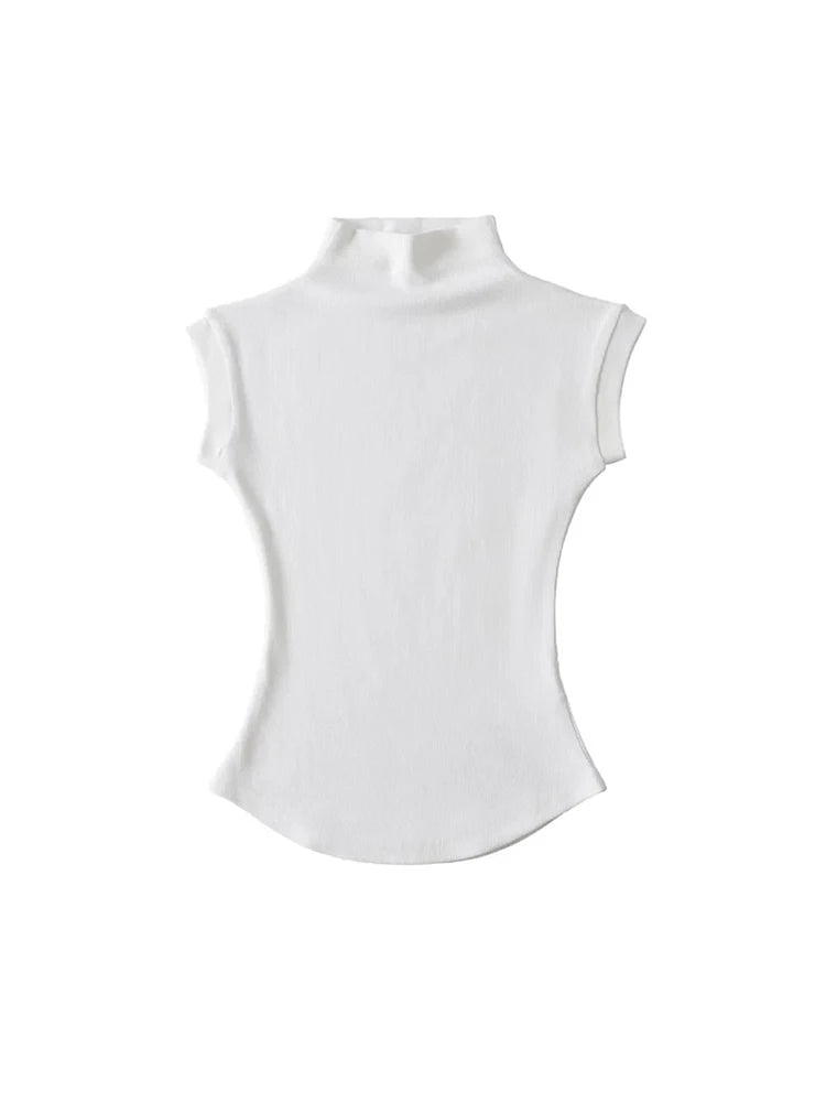 Slim Fit Sleeveless Turtleneck Summer Tops for Women