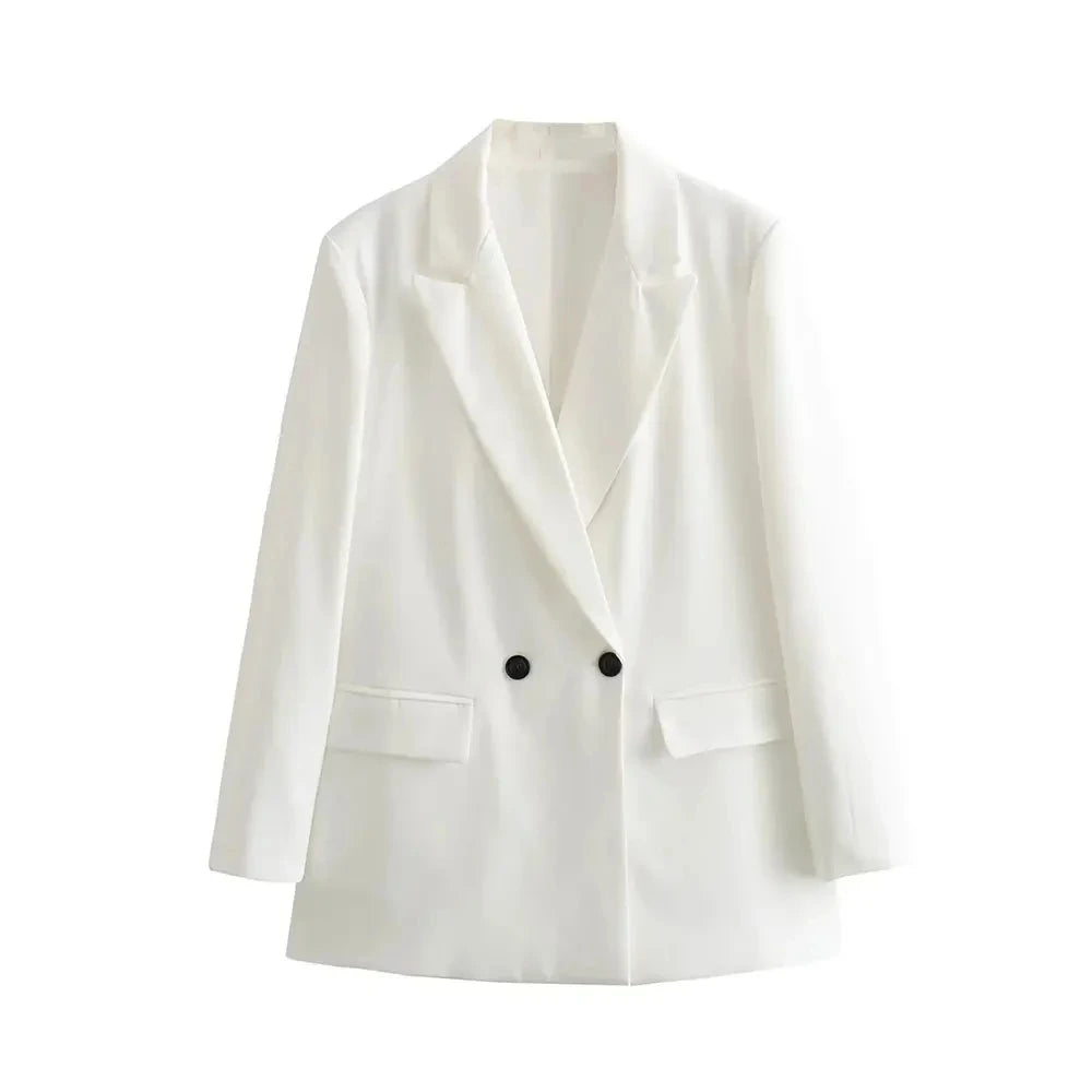 Chic Double Breasted Blazer Coat with Pockets for Women