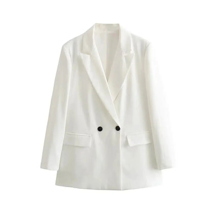 Chic Double Breasted Blazer Coat with Pockets for Women