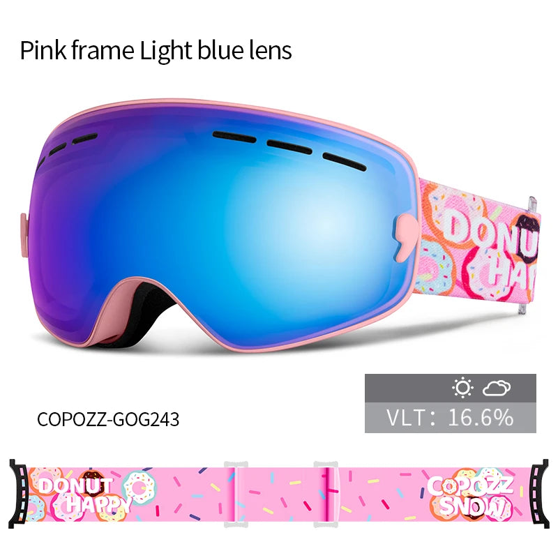 Kids Anti-Fog Ski Goggles with UV Protection and Cartoon Straps