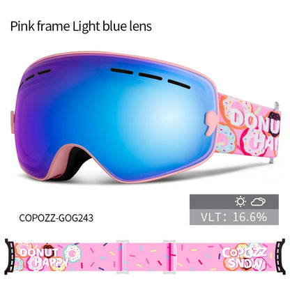 Kids Anti-Fog Ski Goggles with UV Protection and Cartoon Straps