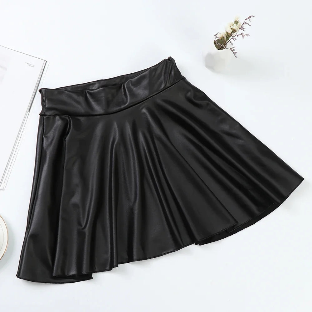 High Waist Faux Leather A-Line Mini Skirt for Women