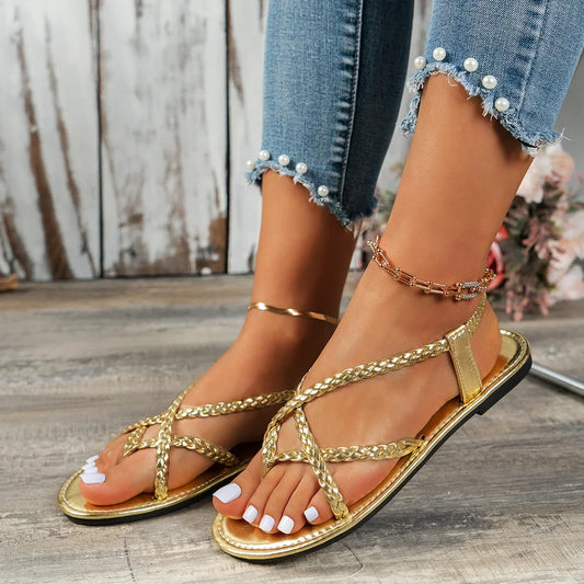 Elegant Braided Flat Sandals for Summer Casual Style