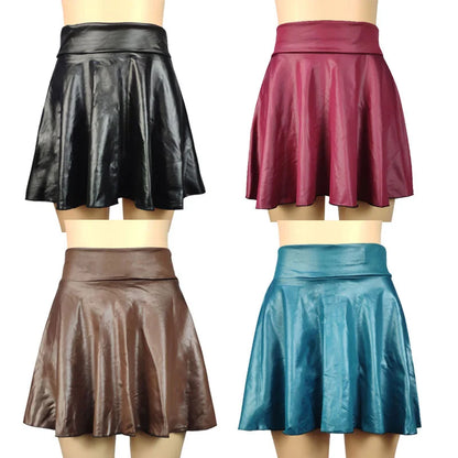 High Waist Faux Leather A-Line Mini Skirt for Women