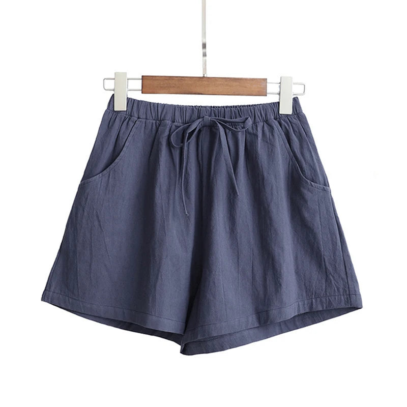 High-Waisted Linen Workout Shorts for Women in Black