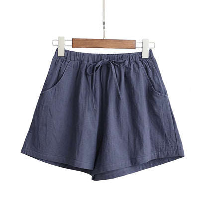 High-Waisted Linen Workout Shorts for Women in Black