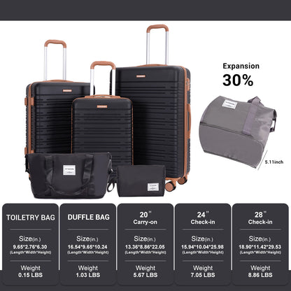 HookUpCo. 5-Piece Travel Luggage Set