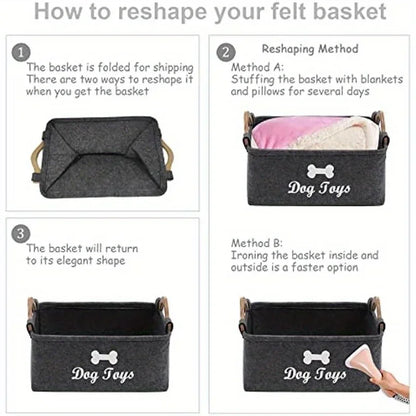 HookUpCo. Felt Pet Toy Storage Basket for Dogs and Cats