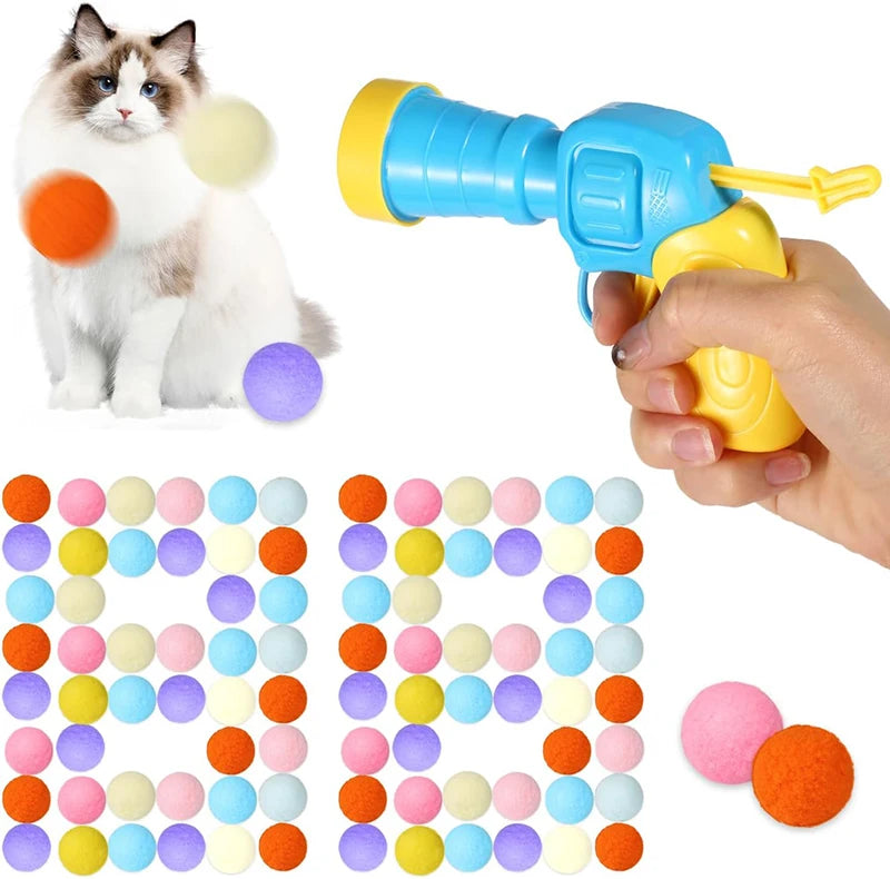 Interactive Plush Ball Cat Toy with Mini Shooting Gun