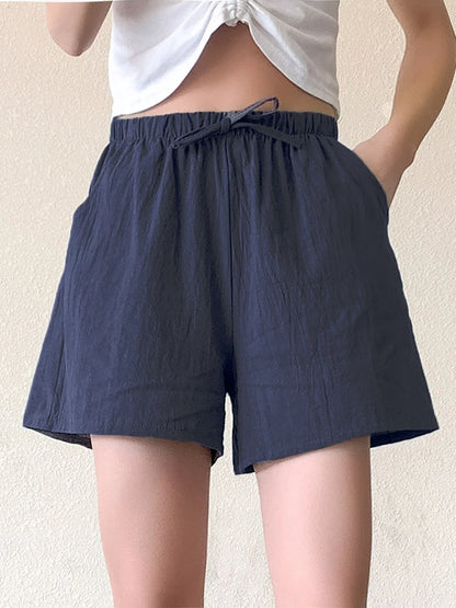 High-Waisted Linen Workout Shorts for Women in Black