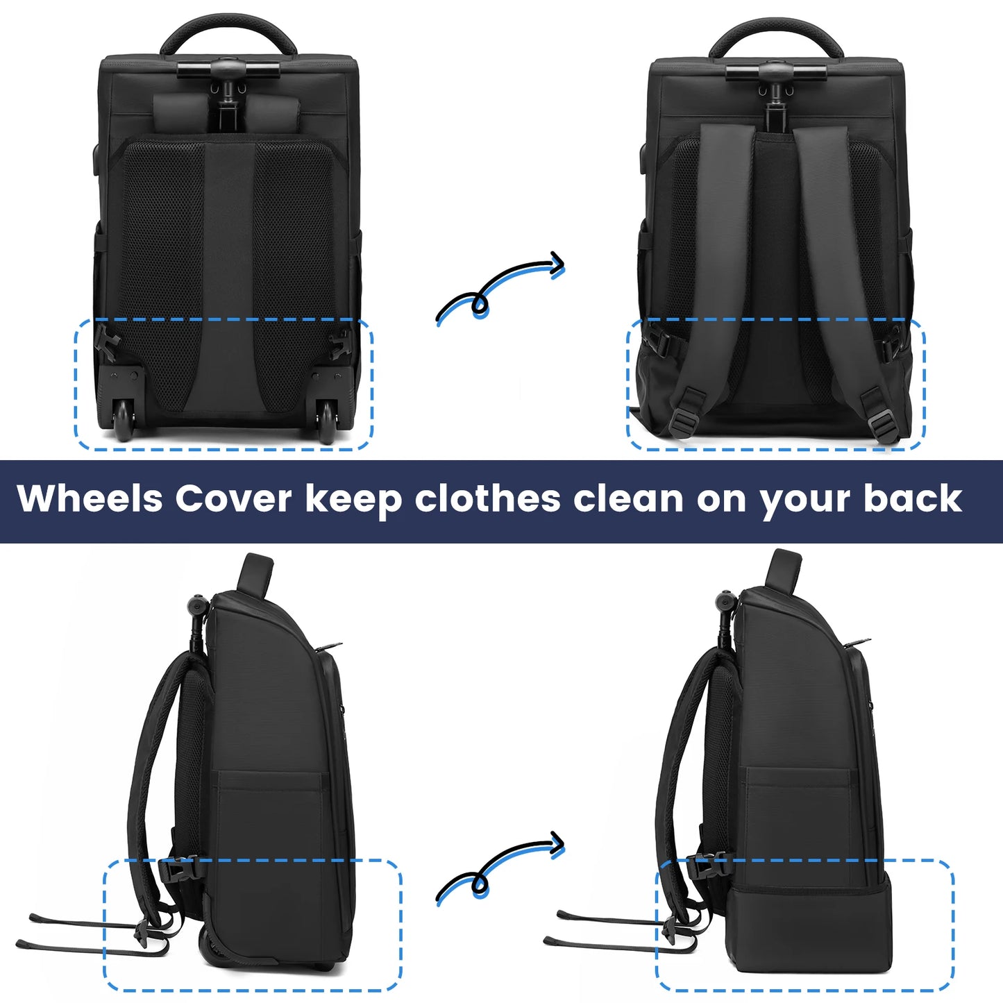 HookUpCo. Water-Resistant Rolling Backpack