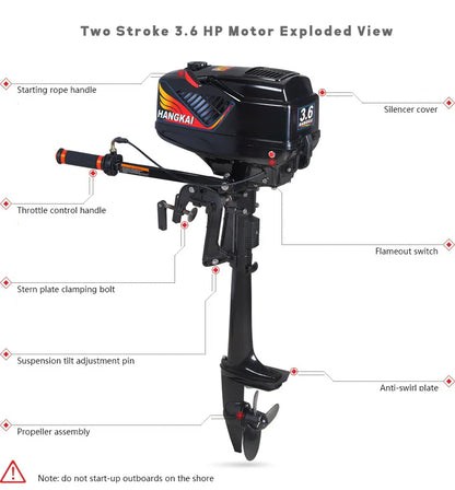 3.5HP-3.6HP Water Cooled Two-Stroke Fishing Kayak Boat Outboard Motor