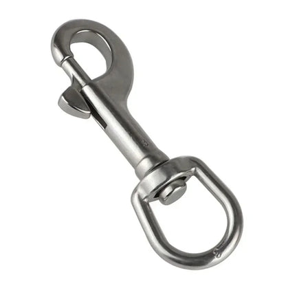 HookUpCo 316 stainless steel swivel eye snap hook with hinged spring latch.