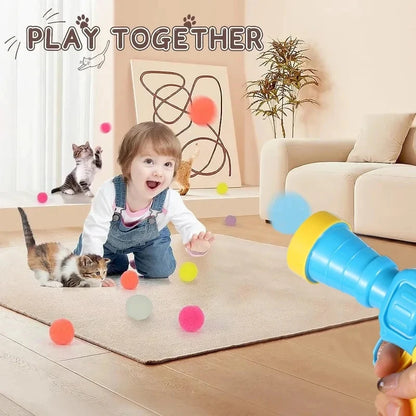 Interactive Cat Toy Mini Shooting Gun with Plush Balls