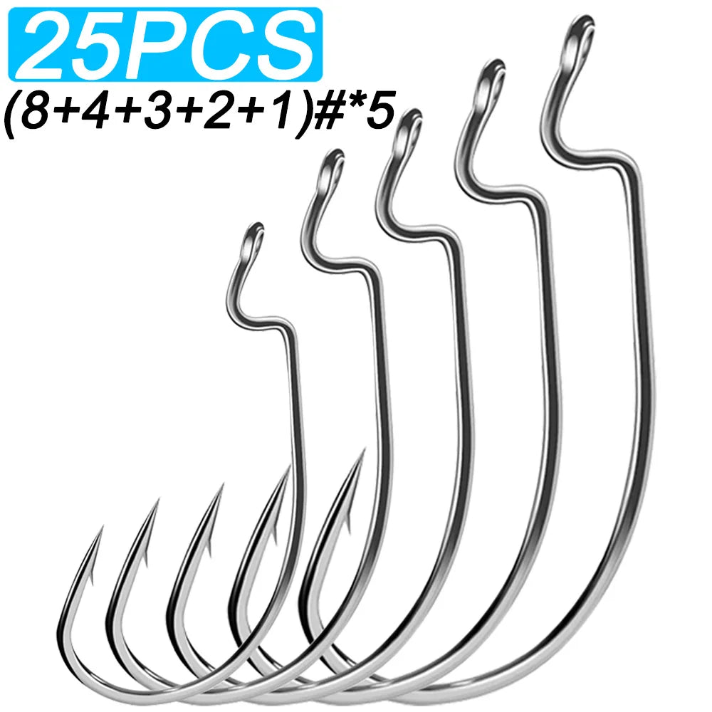 HookUpCo. 25 Wide Gap Hooks for Big Bass Fishing - HookUpCo.