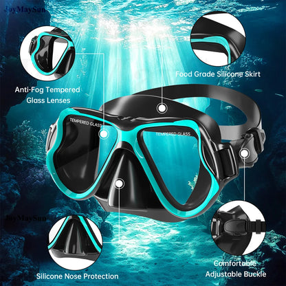 Dry Snorkel Mask Set Panoramic Wide View Anti-Fog for Adults Underwater Snorkeling Swimming Training Diving Glasses Adjustable