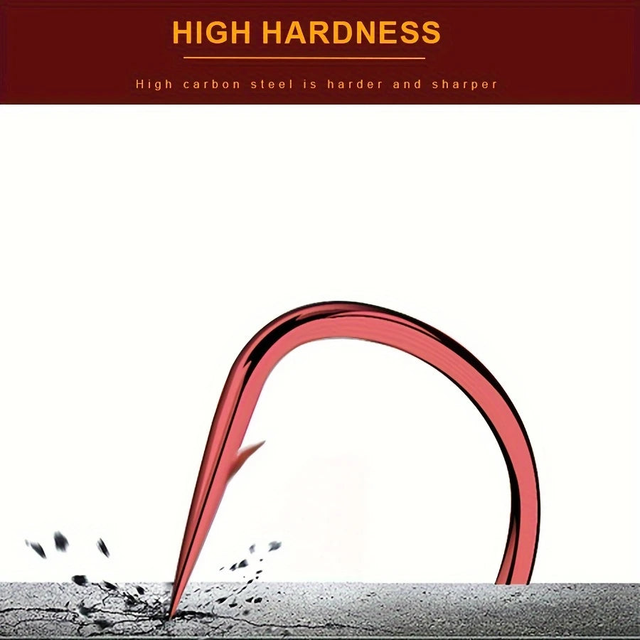 HookUpCo. Premium Red Barbed Fishing Hooks - HookUpCo.