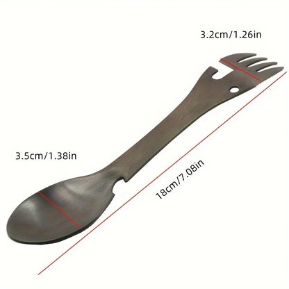 5-in-1 survival tool with dark metal handle, red lines, and multi-function blade head.