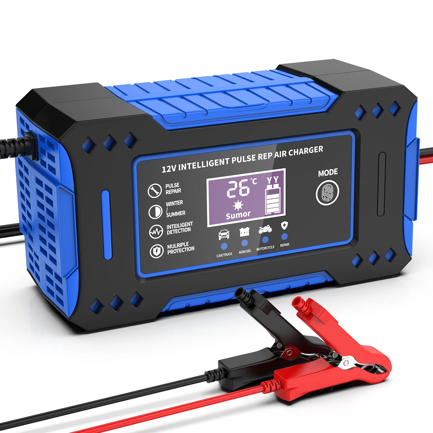 6A 12V Repair LCD Display Intelligent Car Battery Charger Car and Motorcycle Battery Charging Unit Lead-Acid Battery