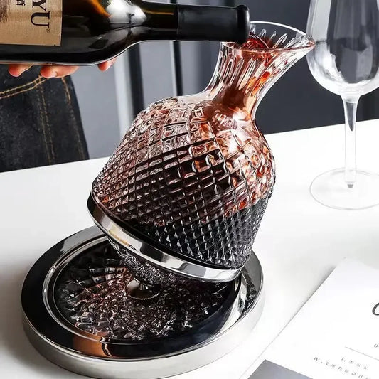 Elegant 360° Rotating Crystal Wine Decanter by HookUpCo.