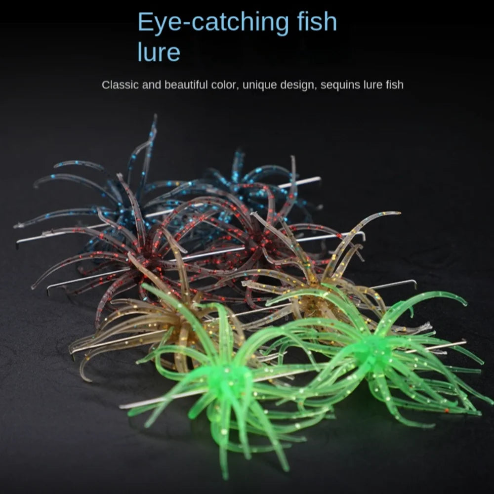 Colorful soft plastic fishing lures with sequins for freshwater or saltwater angling
