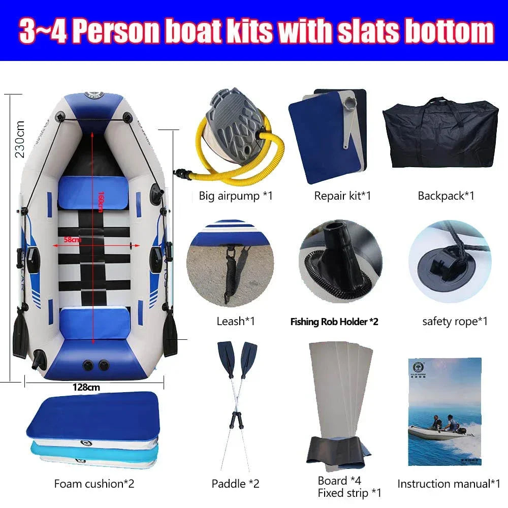 Inflatable Fishing Boats, Slats Bottom PVC 1-7 ppl. Outdoor Water Fun 1.75-3.3m