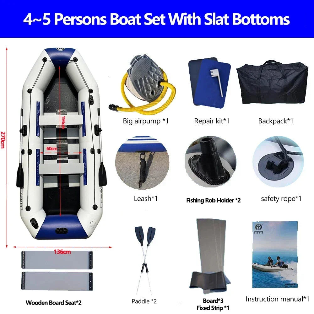 Inflatable Fishing Boats, Slats Bottom PVC 1-7 ppl. Outdoor Water Fun 1.75-3.3m