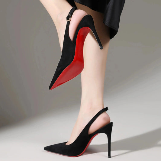 Elegant HookUpCo. Red Slingback Heels with Shiny Bottoms