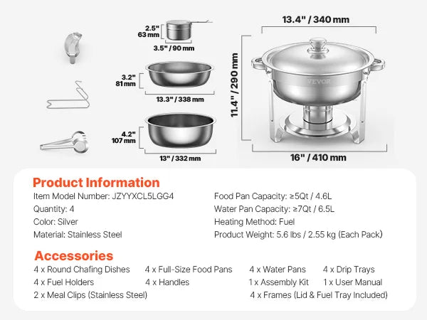 HookUpCo. Stainless Steel Chafers