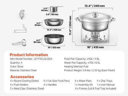 HookUpCo. Stainless Steel Chafers