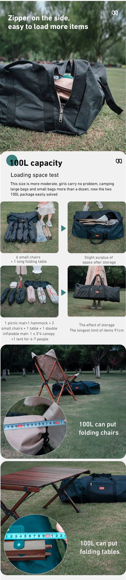 HookUpCo. 100L Large Capacity Camping Tools Storage Bag