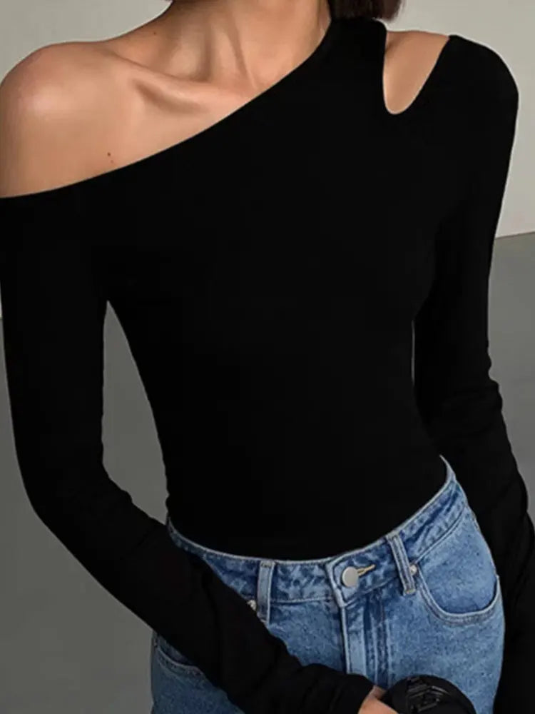 Skew Collar Off-Shoulder Crop Top for Spring Fashion