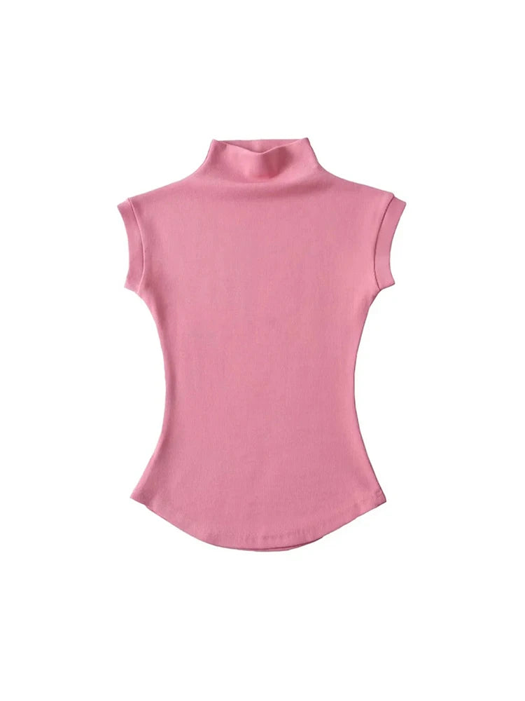 Slim Fit Sleeveless Turtleneck Summer Tops for Women