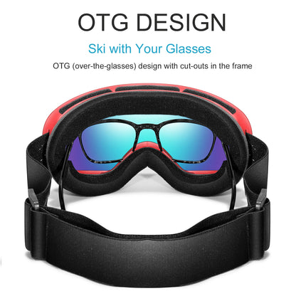 HookUpCo. Anti-Fog Ski Goggles with UV400 Protection