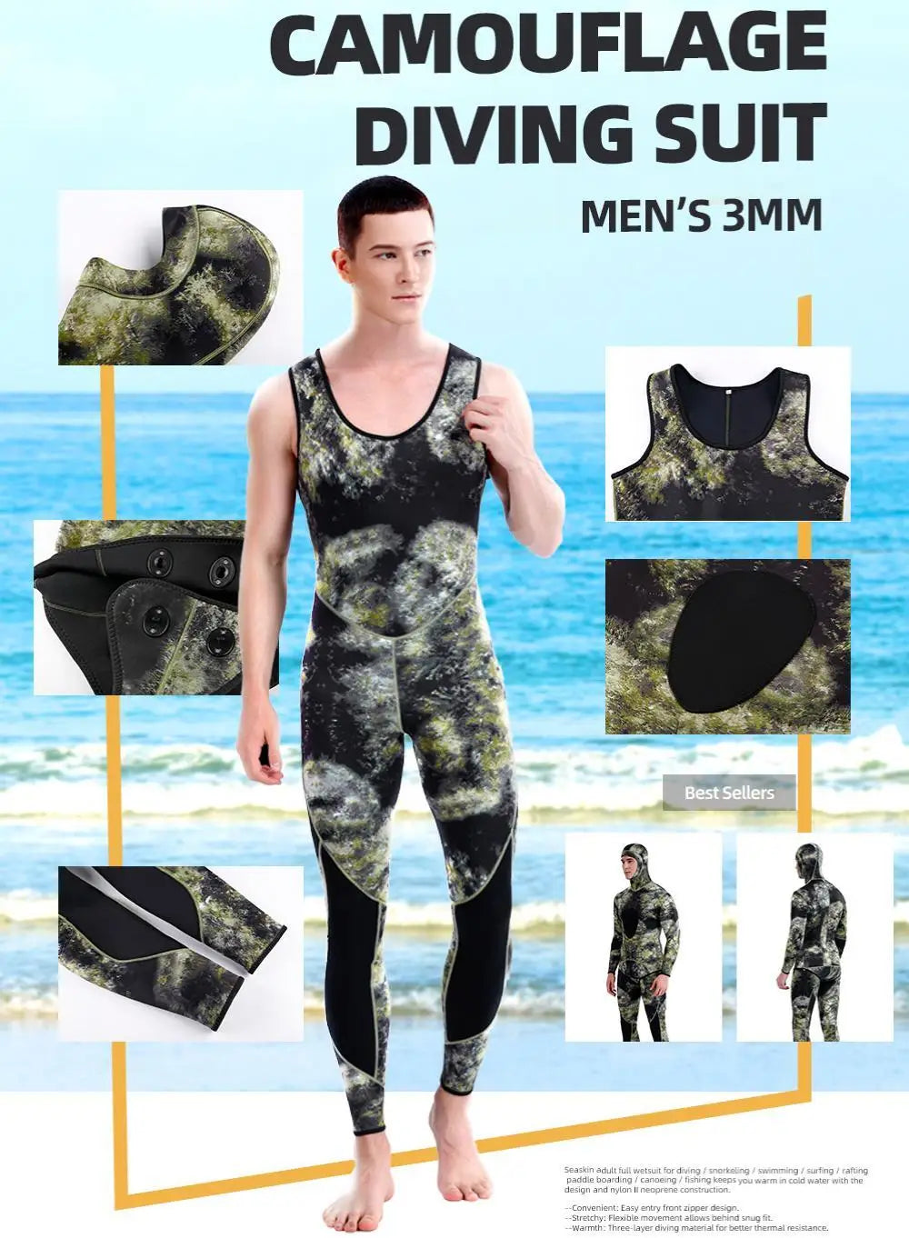 Camouflage Wetsuit for Spearfishing, Diving  - 3mm HookUpCo.