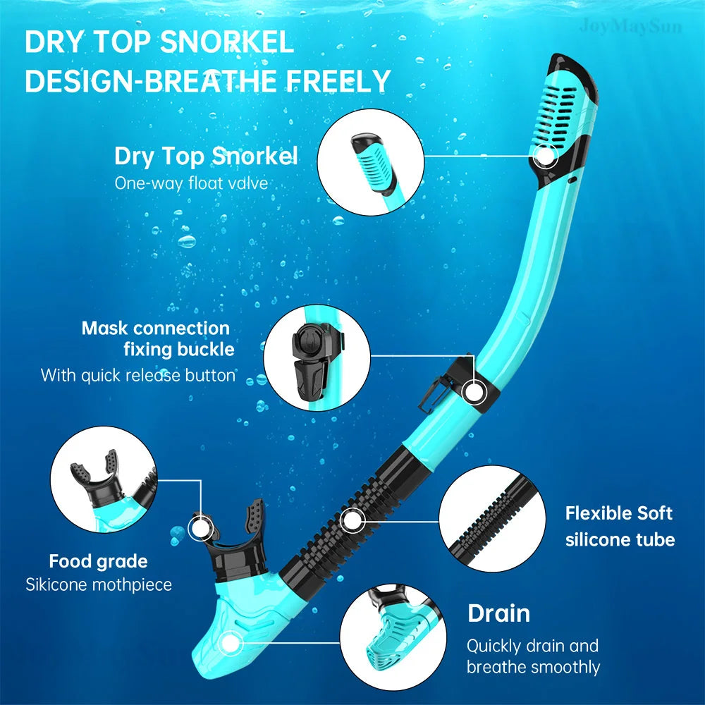 Dry Snorkel Mask Set Panoramic Wide View Anti-Fog for Adults Underwater Snorkeling Swimming Training Diving Glasses Adjustable