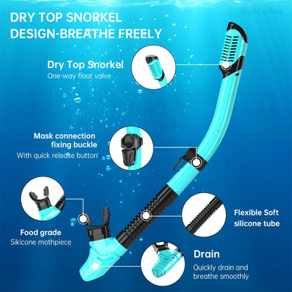 Dry Snorkel Mask Set Panoramic Wide View Anti-Fog for Adults Underwater Snorkeling Swimming Training Diving Glasses Adjustable