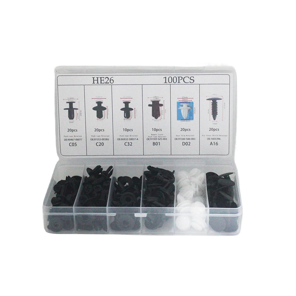 100-Piece Auto Fastener Clip Kit for Car Body Repairs