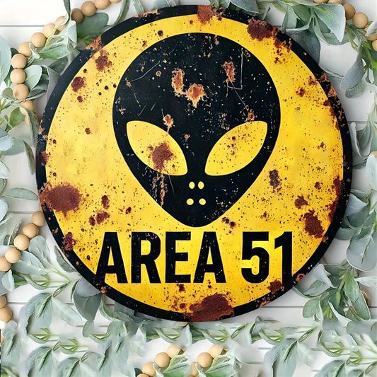 Vintage Area 51 Alien Metal Wall Sign Decor