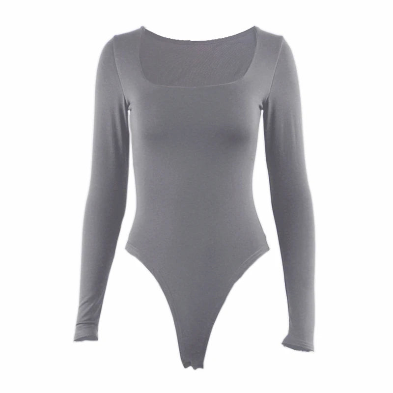 Square-Cut Long Sleeve Bodysuit for Stylish Spring Nights