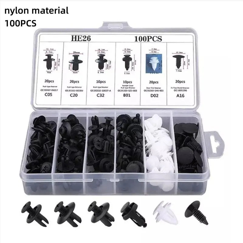 100-Piece Auto Fastener Clip Kit for Car Body Repairs