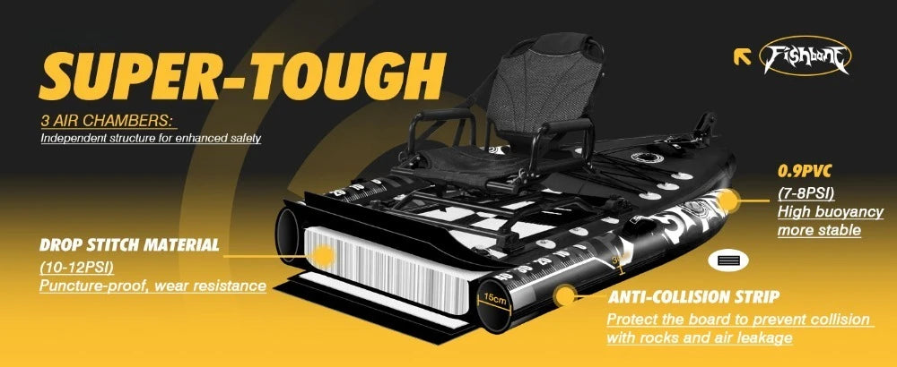 SUP Kayak Hybrid -Inflatable Pedal or Electric Drive Fishing Hybrid w/Seat