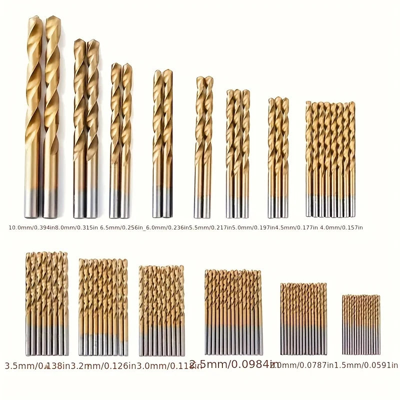 HookUpCo. Titanium Coated Drill Bit Set for Metal & Wood