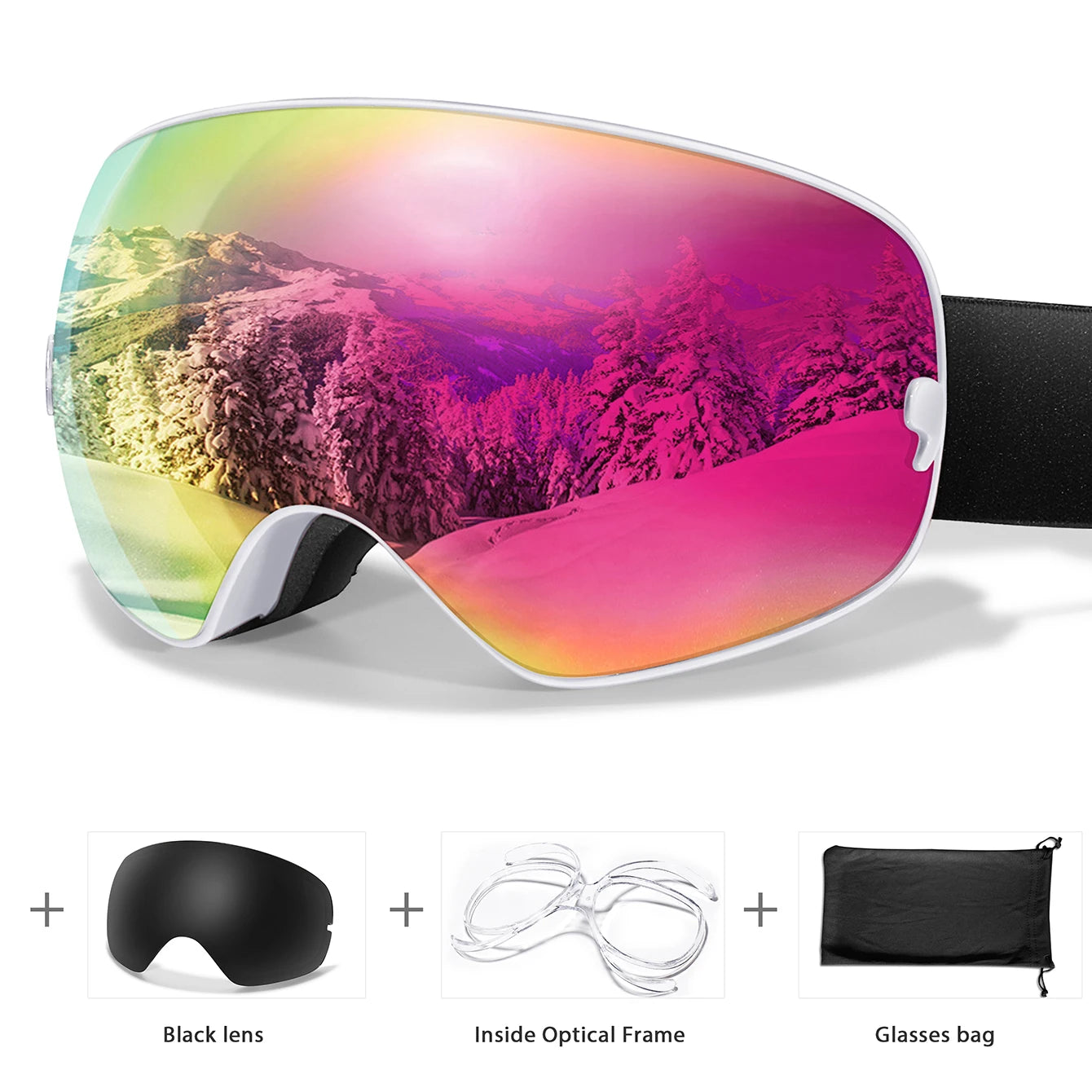 HookUpCo. Anti-Fog Ski Goggles with UV400 Protection