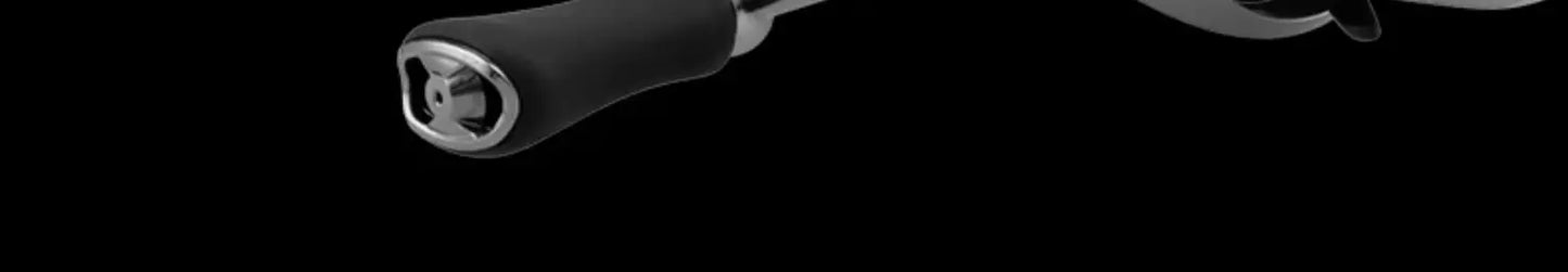 Close-up of a black and silver outdoor gear handle on a black background