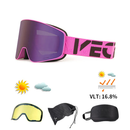 HookUpCo. Double Layer Anti-Fog Ski Goggles with UV400 Protection