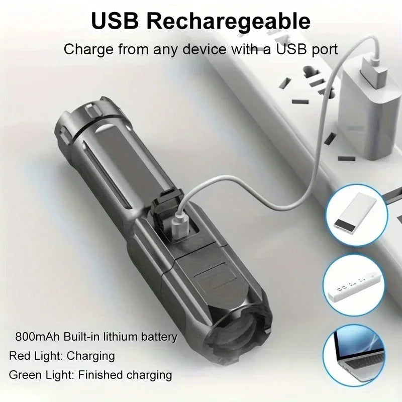 Super Bright LED Tactical Flashlight with Zoom and USB Charge