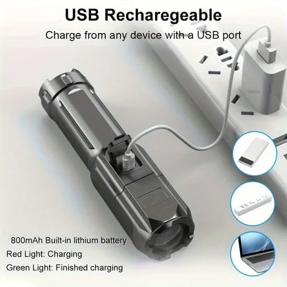 Super Bright LED Tactical Flashlight with Zoom and USB Charge