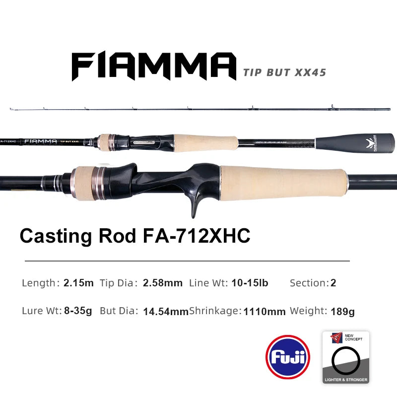 PURELURE FIAMMA Cork Handle Spinning Rod Casting Combo High Carbon Universal Long Throwing Fishing Rod FUJI Ring Fast